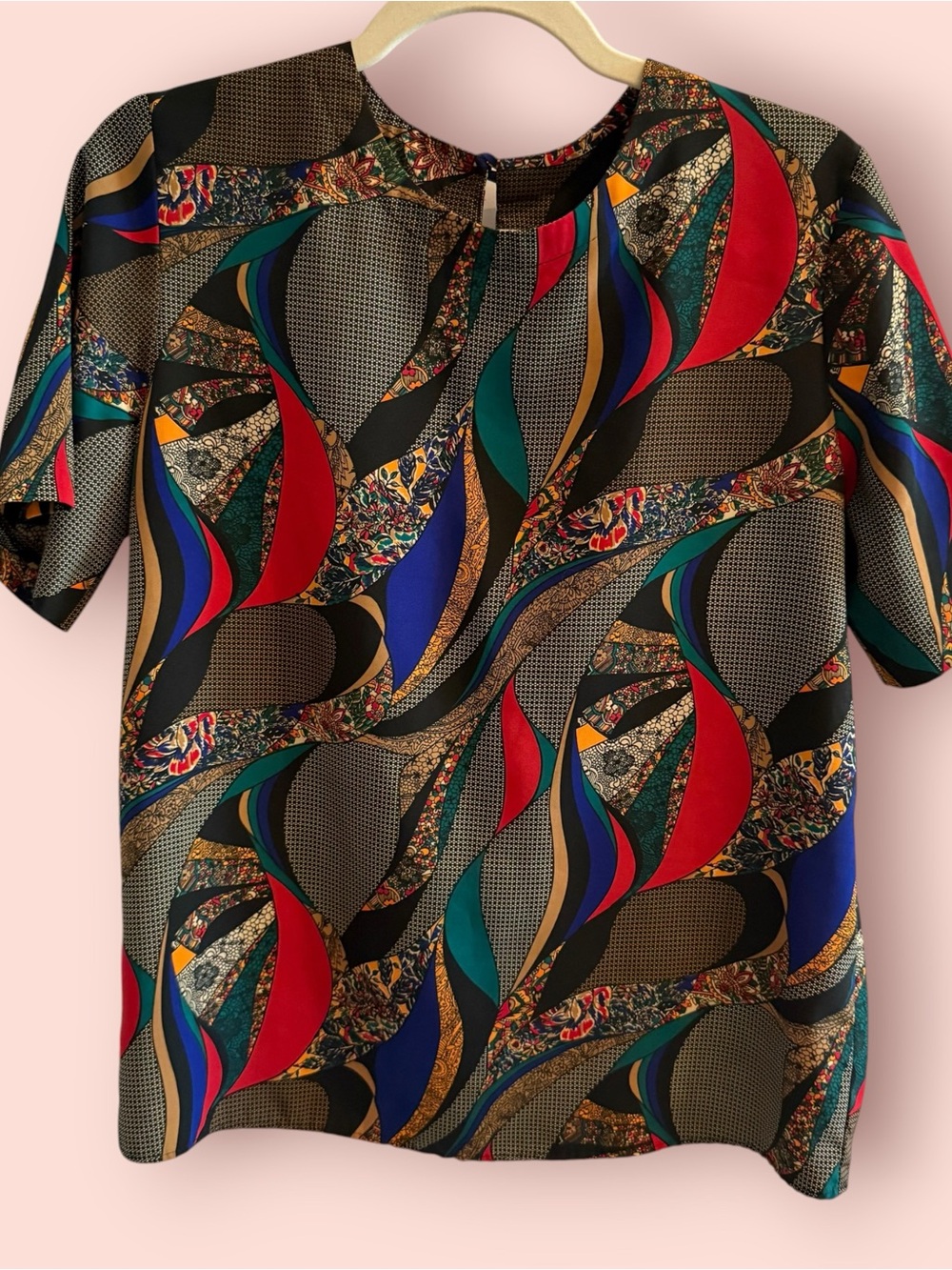 Vintage Abstract Geometric Print Blouse Scarf Print